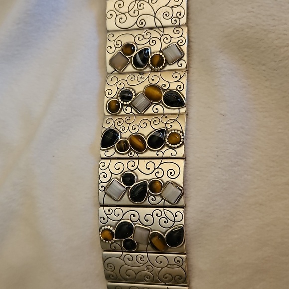 BRIGHTON Eye of the Tiger Multi-gemstone Scroll Wide Tile Bracelet - Picture 8 of 9
